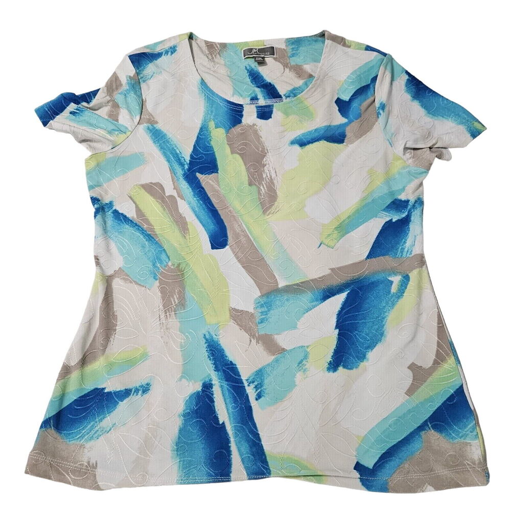 JM Collection Womens Blouse Multi-Color Size PM Polyester Blend Pullover Stretch